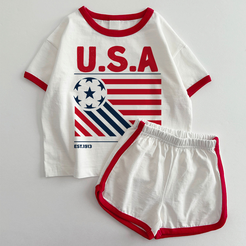 USA EST.1913 Baby Toddler T-shirt and Shorts 2-Piece Set - White&Red - 3-5T - image 1