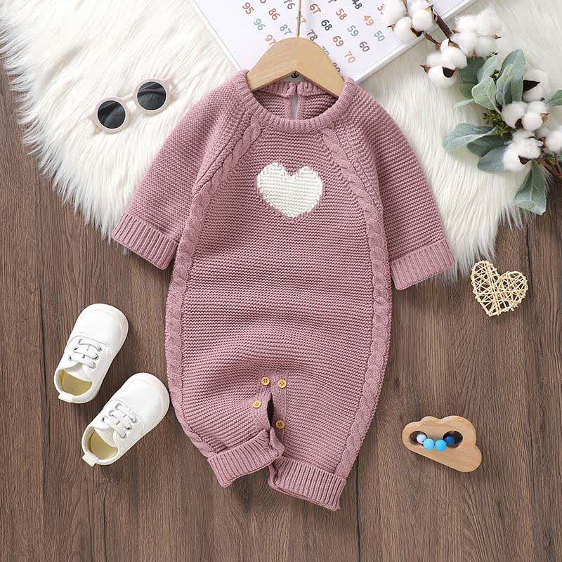 Baby Heart Knit Romper with Socks Gloves - Pink - 12-18M - image 4