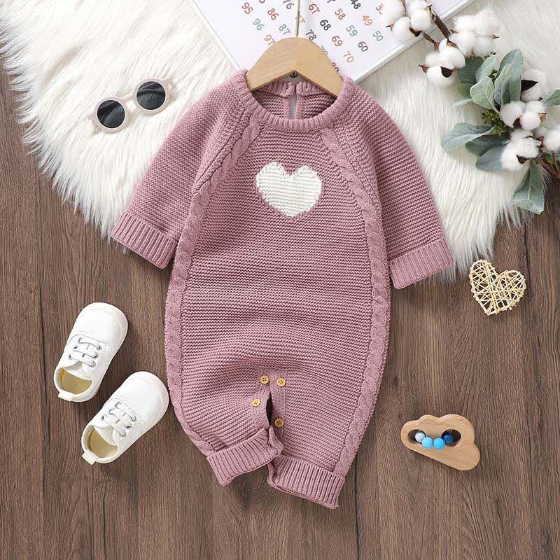 Baby Heart Knit Romper with Socks Gloves - Pink - 12-18M - image 4