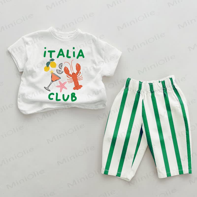 ITALIA CLUB Baby Green Vertical Striped 2-piece Set - White&Green - 2-3T - image 1