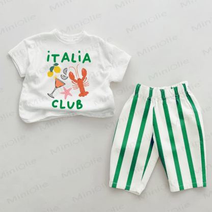 ITALIA CLUB Baby Green Vertical Striped 2-piece Set - White&Green - 2-3T - image 1