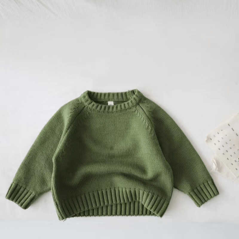 Kid Solid Color Crew Neck Knitted Sweater - Green - 8Y - image 13