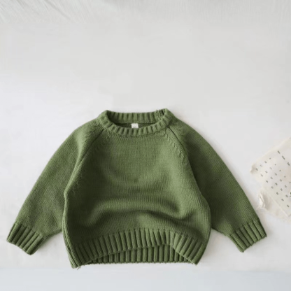 Kid Solid Color Crew Neck Knitted Sweater - Green - 8Y - image 13