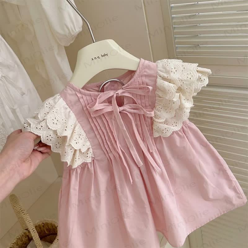 Toddler Lace Ruffled Sleeves Pink Dress - image 3