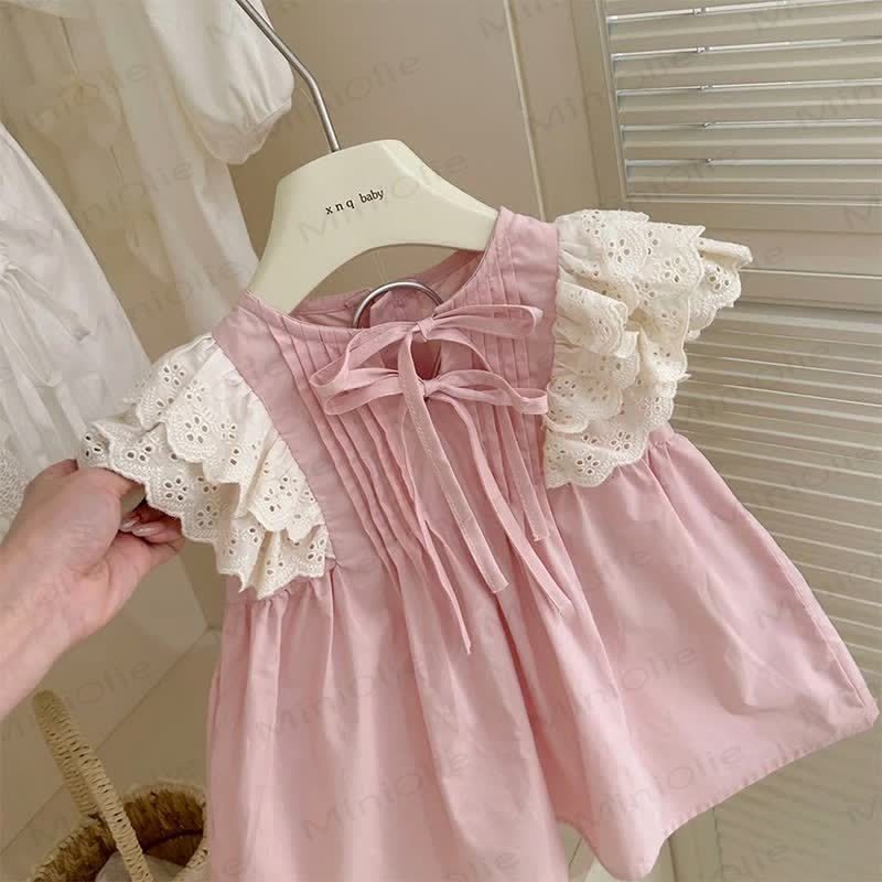 Toddler Lace Ruffled Sleeves Pink Dress - image 3