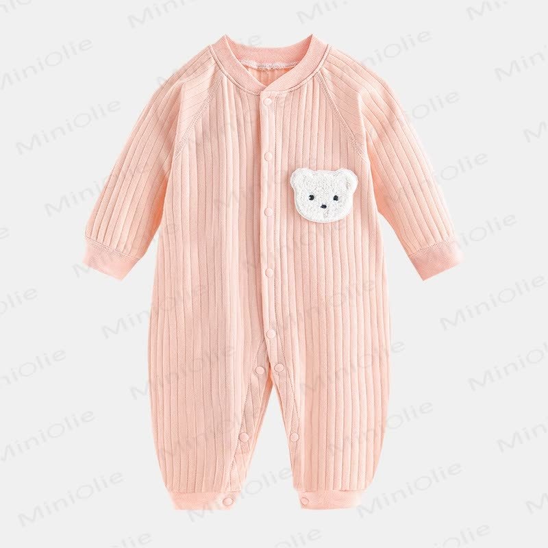  Baby Bear Patch Simple Soft Romper - Pink - 12-24M - image 3