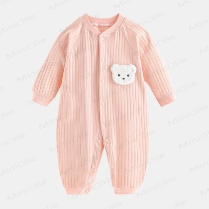  Baby Bear Patch Simple Soft Romper - Pink - 12-24M - image 3