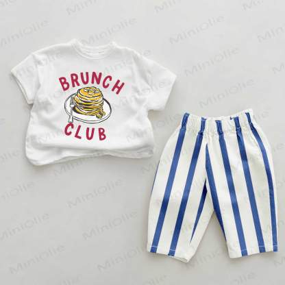 BRUNCH CLUB Baby Pancake Print Blue Vertical Striped 2-piece Set - White&Blue - 2-3T - image 1
