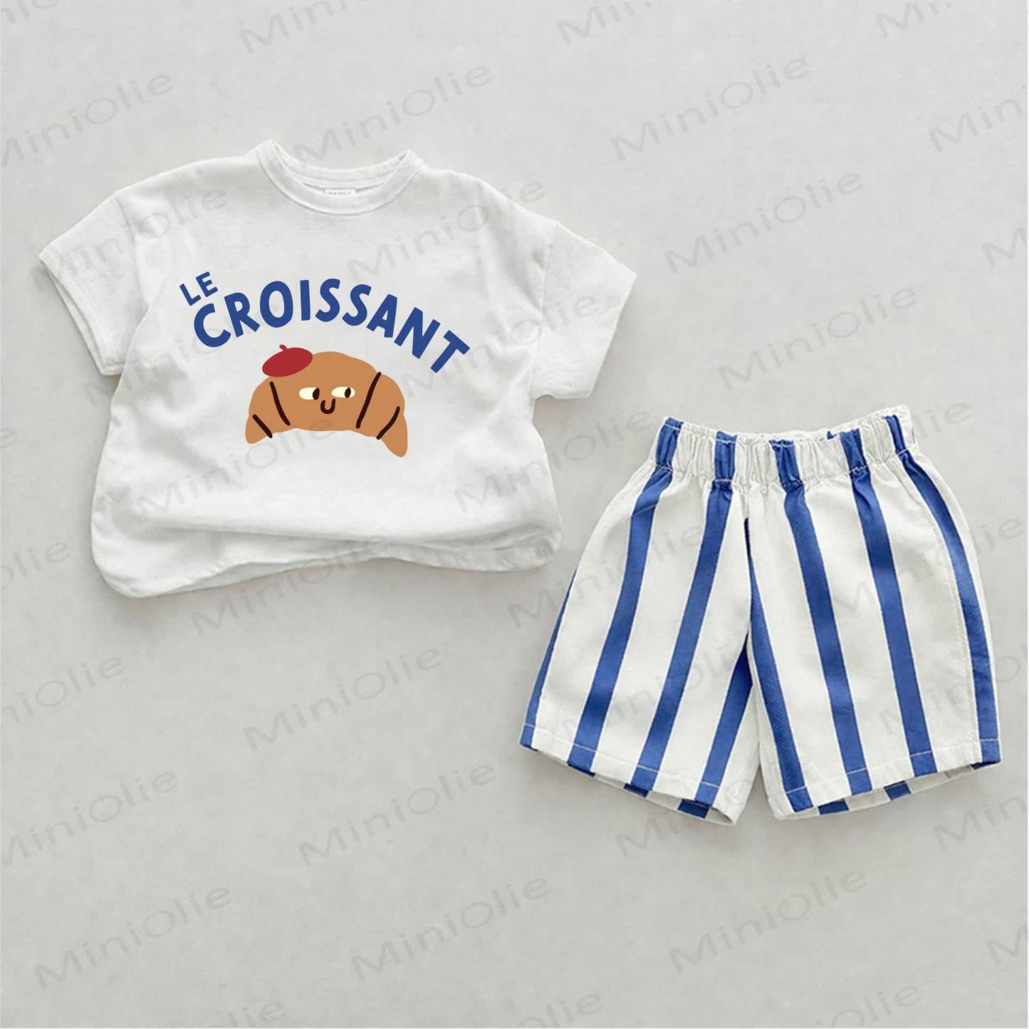 LE CROISSANT Baby Blue Vertical Striped 2-piece Shorts Set - White&Blue - 2-3T - image 1