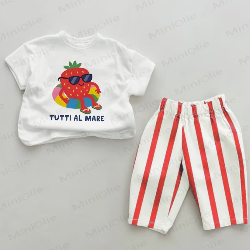 TUTTI AL MARE Baby Strawberry Print Red Striped 2-piece Set - White&Red - 2-3T - image 1