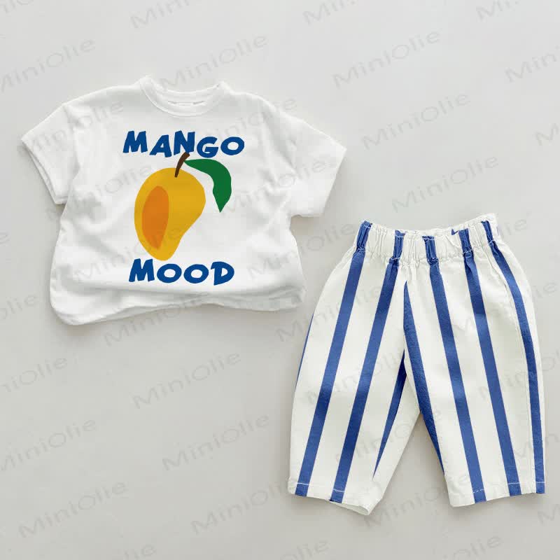 MANGO MOOD Baby Blue Vertical Striped 2-piece Set - White&Blue - 2-3T - image 1