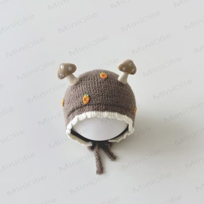 Baby Mushroom Strawberry Lovely Knit Bonnet - Khaki Carrot - 8M-3T - image 9