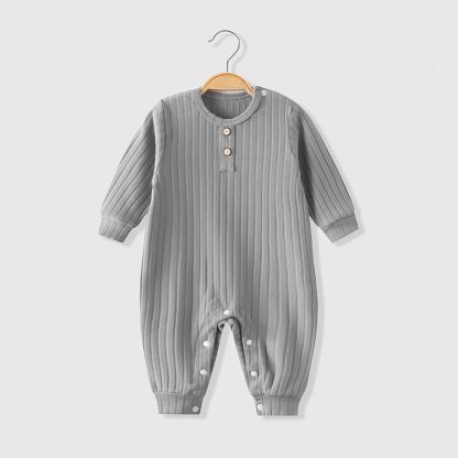 Baby Crew Neck Solid Color Ribbed Romper - Grey - 18-24M - image 7