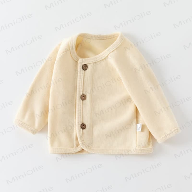  Baby Solid Color Knitted Cardigan Sweater - Beige - 3-5T - image 4