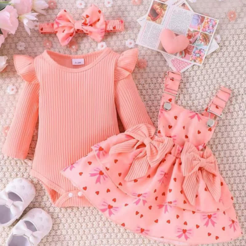 Baby Girl Bow Heart Flying Sleeves Dress - image 2