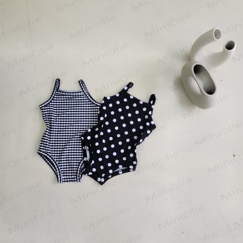 Baby Dot Floral Suspender Swimsuit with Hat - image 2