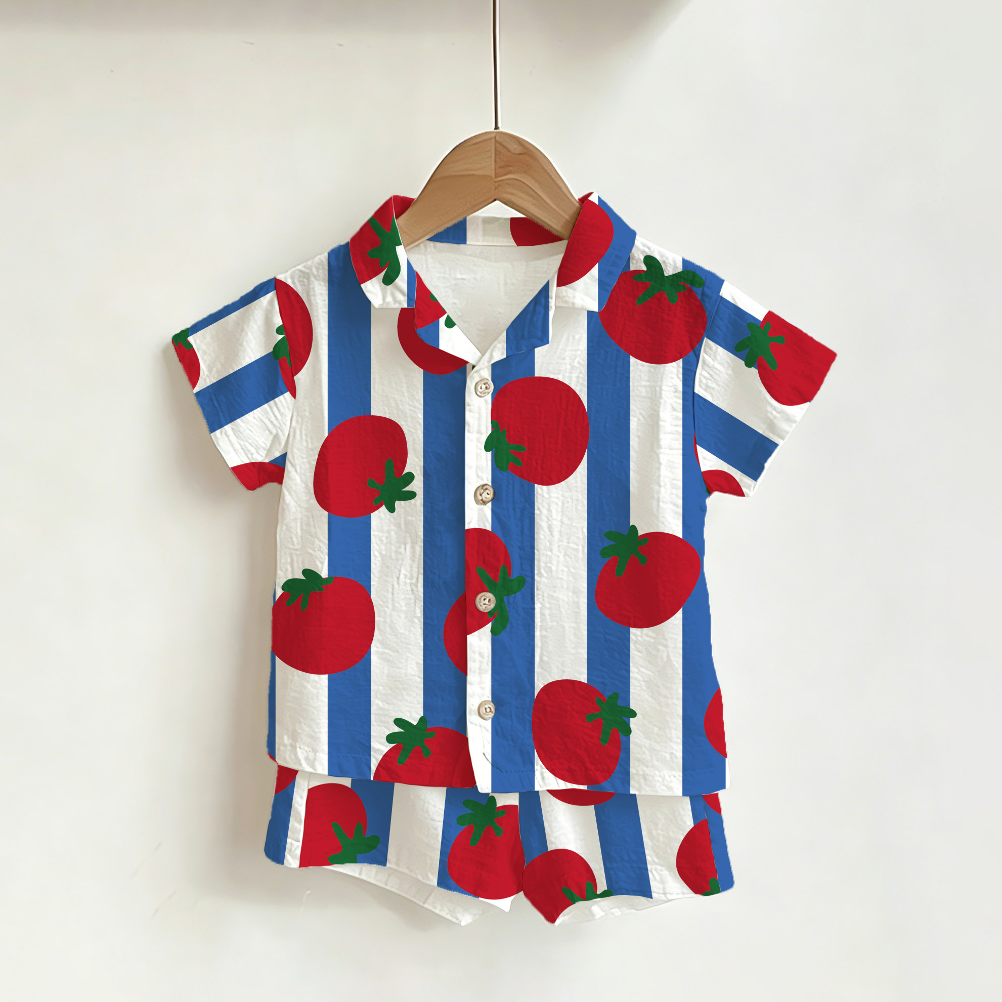 Baby Toddler White Striped Tomato Shirt and Shorts 2-piece Set - White - 3-5T - image 1
