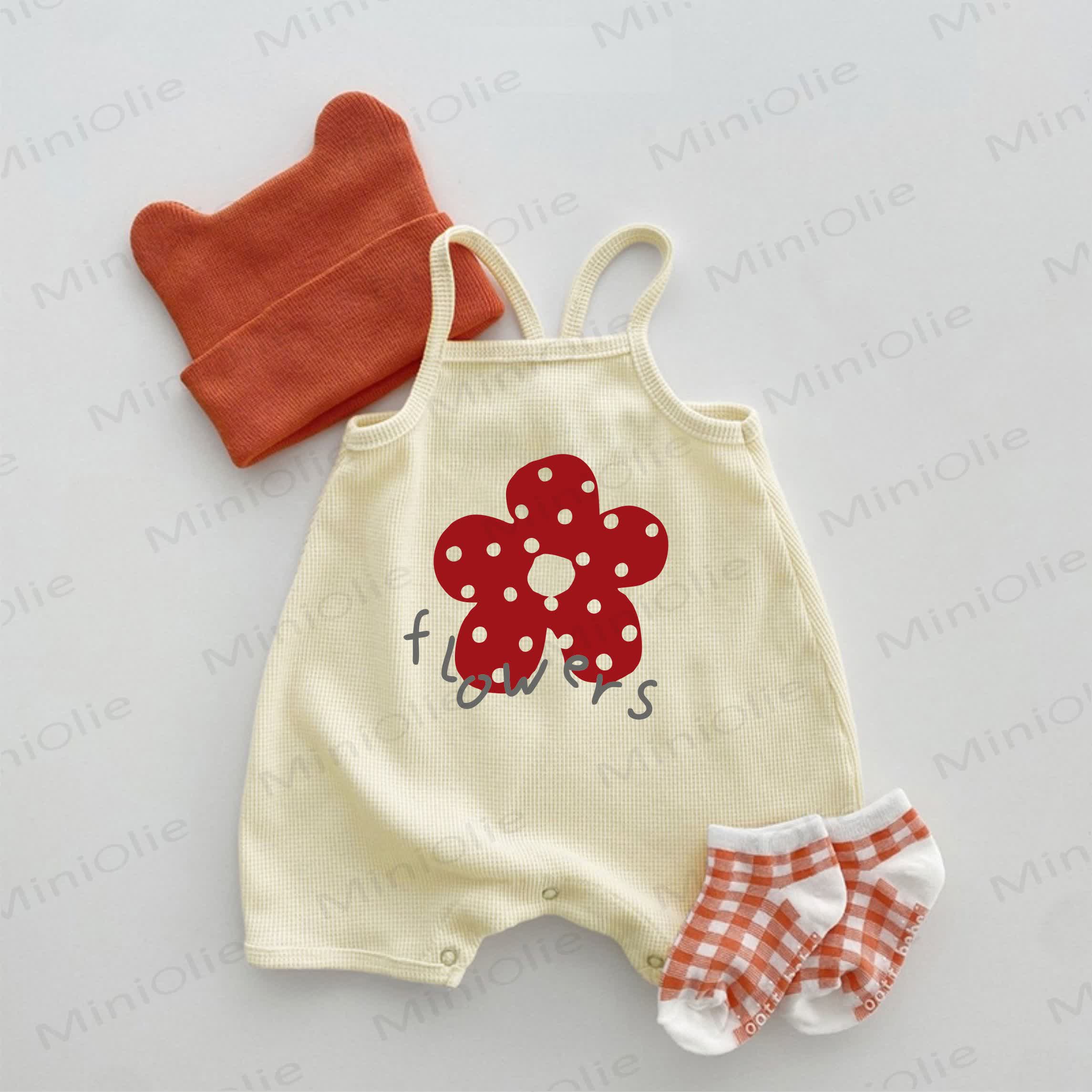 FLOWERS Baby Waffle Suspenders Romper - Beige - 18-24M - image 1