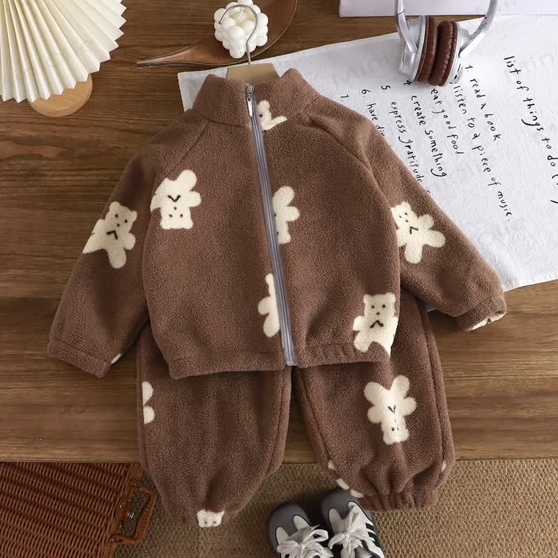 Toddler Kid Cute Animal 2-Piece Fleece Set - Brown Bear - 12Y - image 7