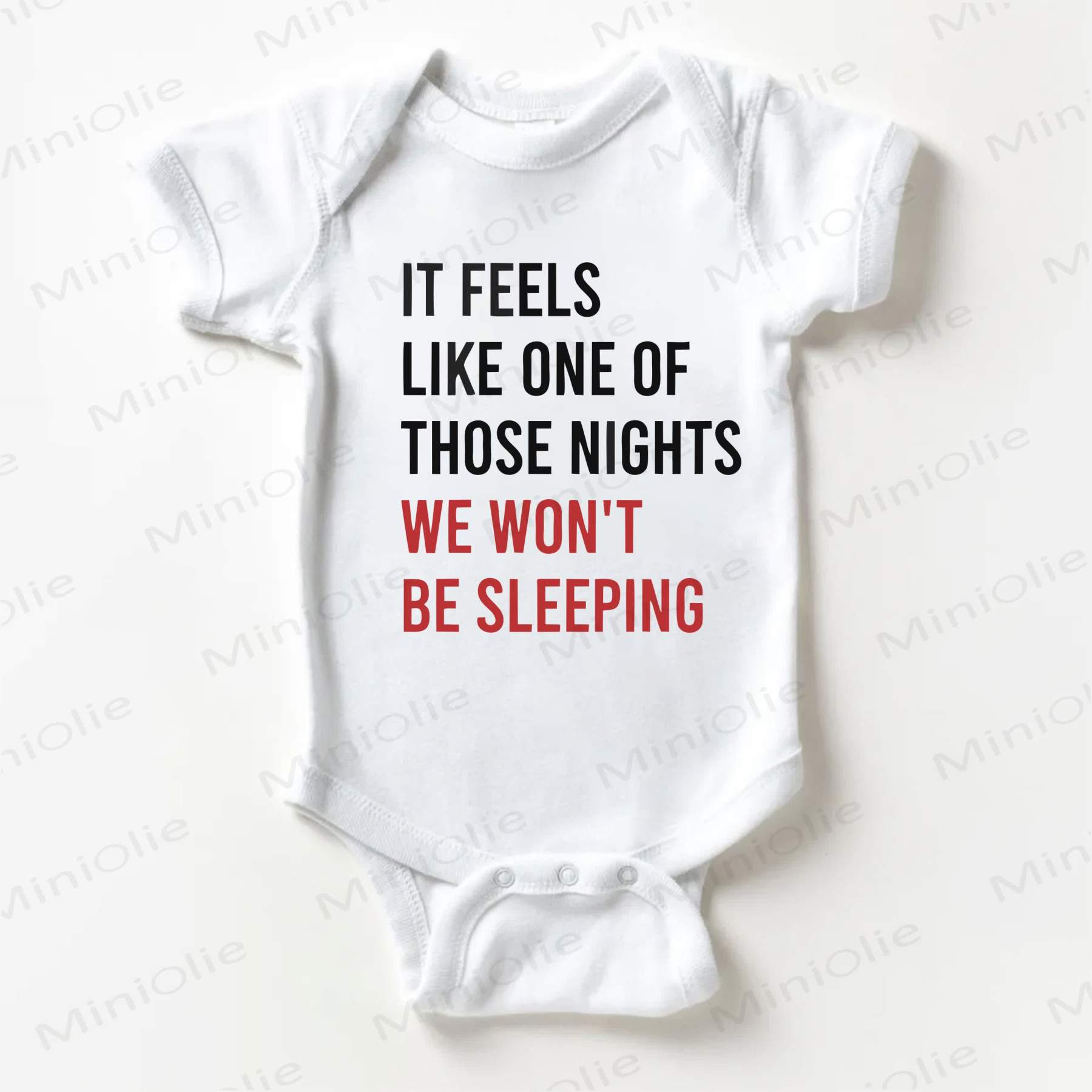 IT FEELS LIKE ONE OF THOSE NIGHTS WE WON'T BE SLEEPING Baby Slogan White Bodysuit - White - 18-24M - image 1