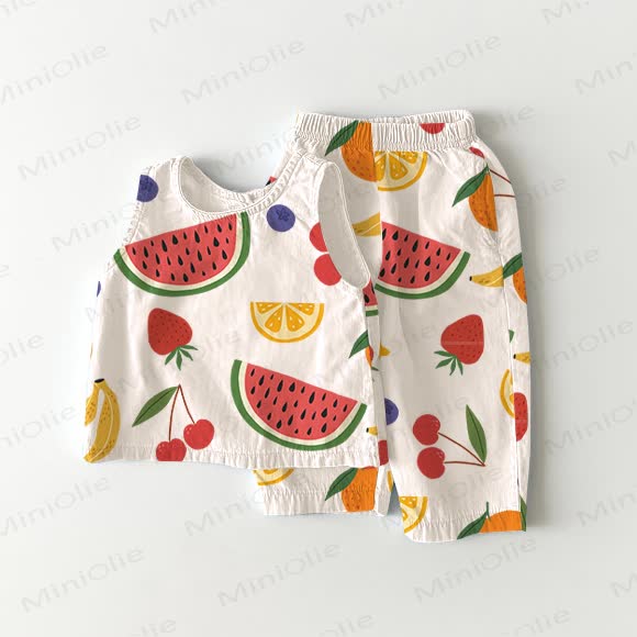 Baby Fruit Print 2-piece Sleeveless Set - White - 2-3T - image 1