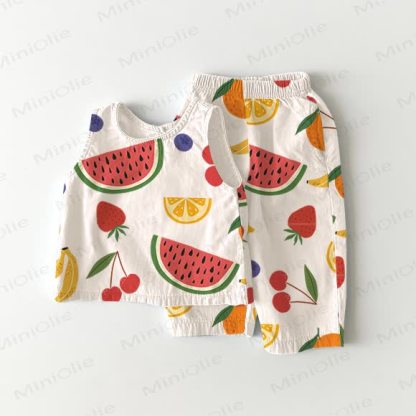 Baby Fruit Print 2-piece Sleeveless Set - White - 2-3T - image 1