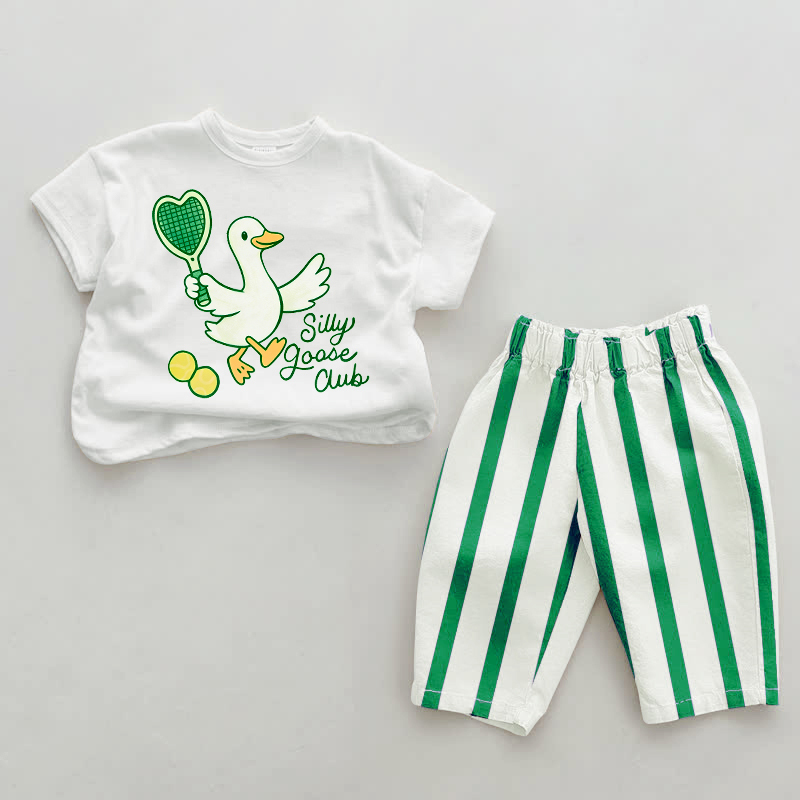 SILLY GOOSE CLUB Baby Green Vertical Striped 2-piece Set - White&Green - 2-3T - image 1