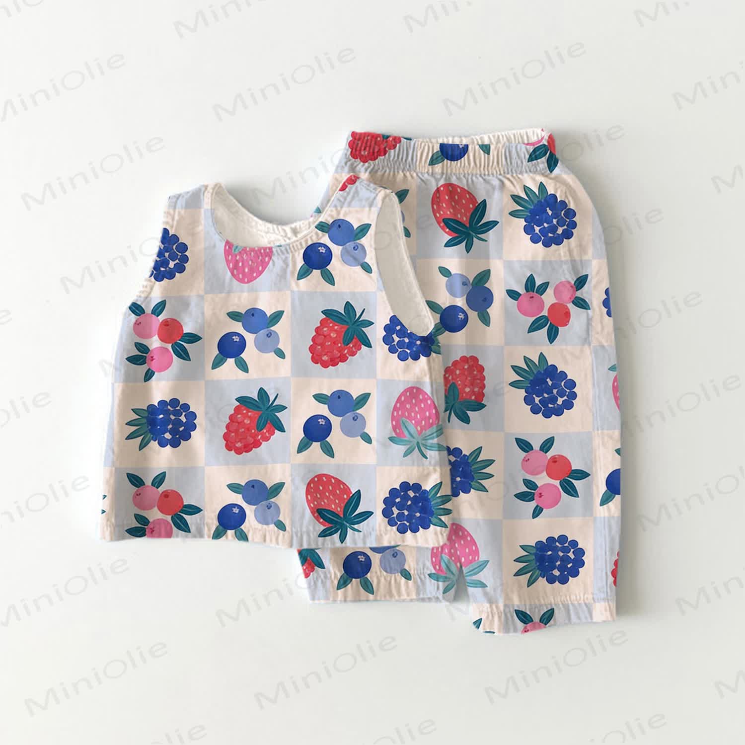 Baby Fruit Plaid 2-piece Sleeveless Set - Beige - 3-4T - image 1