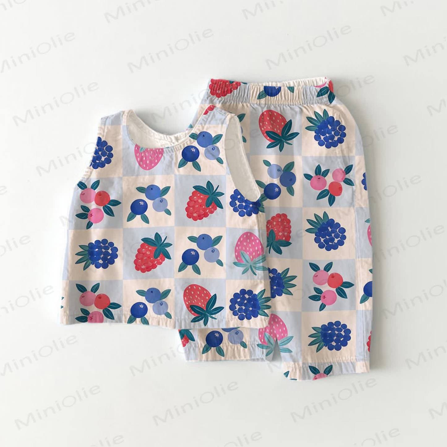 Baby Fruit Plaid 2-piece Sleeveless Set - Beige - 3-4T - image 1