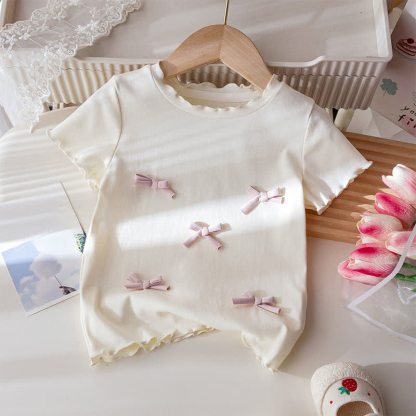 Toddler Girl White&Pink Bow Tee and Gingham Pants 2-piece Set - image 3