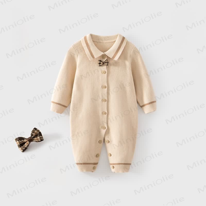  Baby Gentleman's Collar Knitted Romper - Beige - 18-24M - image 3