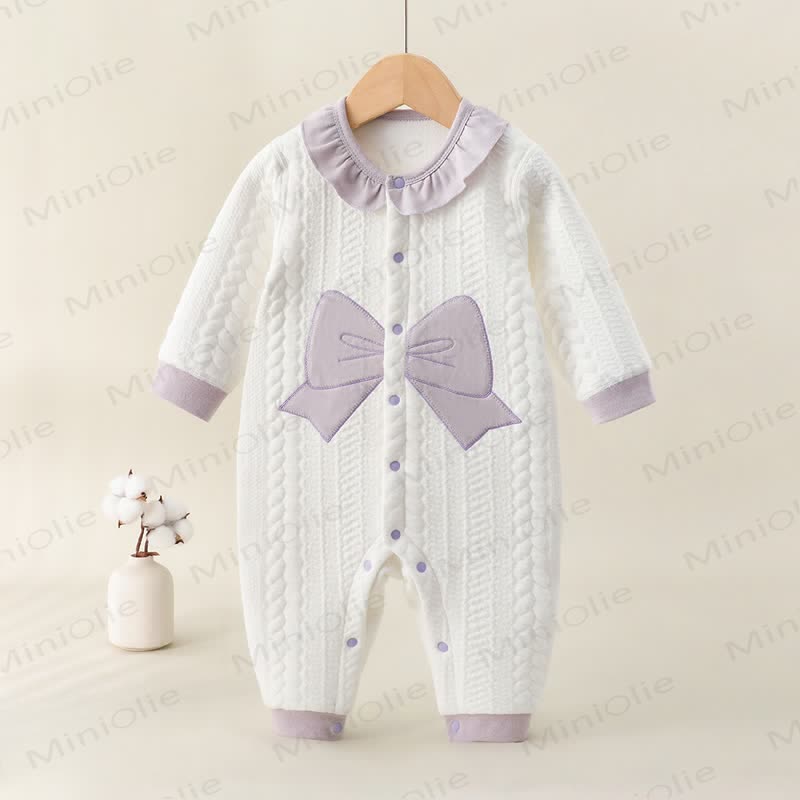 Baby Bow Quilted Warm Newborn Romper - Purple - 18-24M - image 3