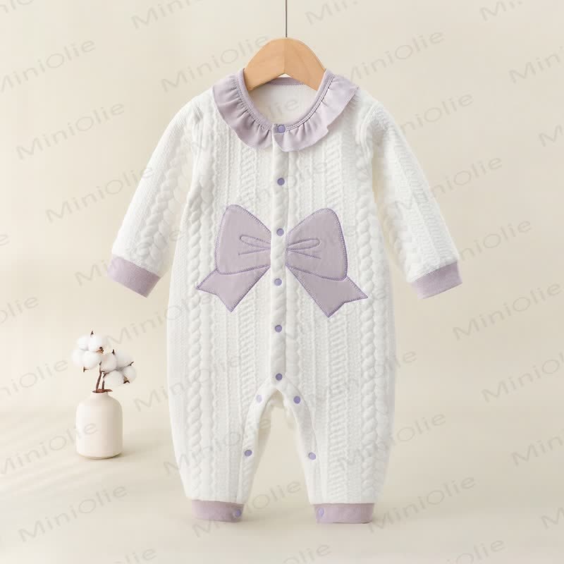 Baby Bow Quilted Warm Newborn Romper - Purple - 18-24M - image 3