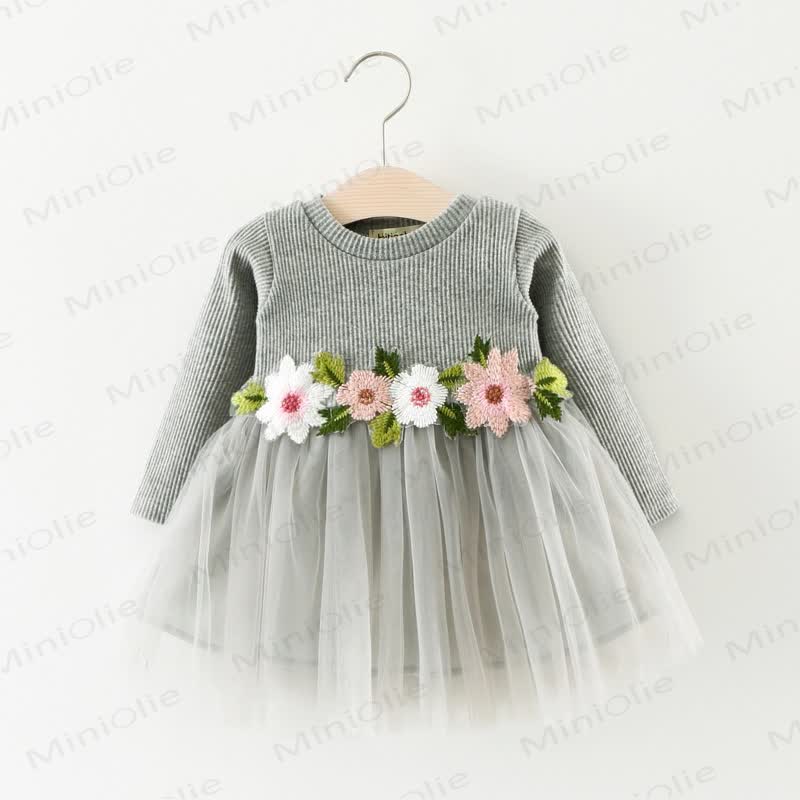 Baby Flower Stitching Mesh Dress - Grey - 2-3T - image 1