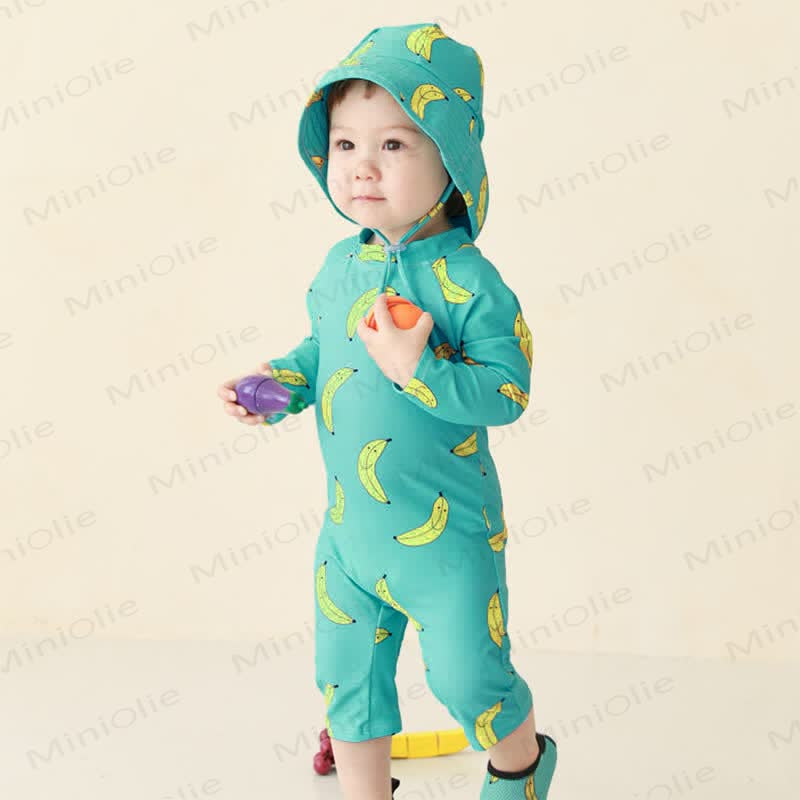 Toddler Apple Banana Swimsuit with Sun Hat - Green - 6-7T - image 4