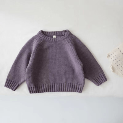 Kid Solid Color Crew Neck Knitted Sweater - Purple - 8Y - image 8