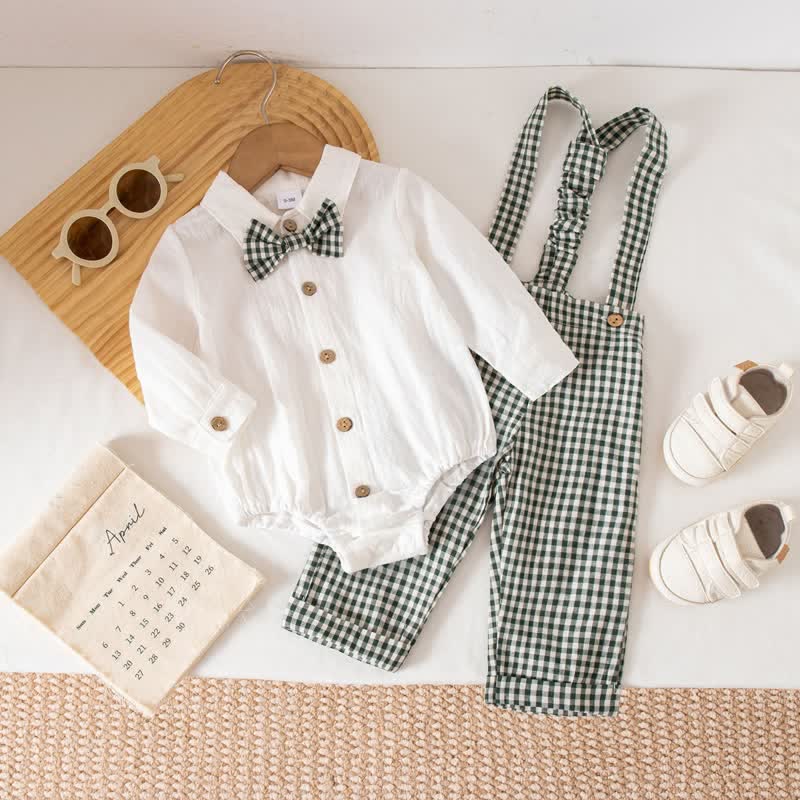 Baby Boy Gentleman Plaid Bodysuit Overalls 2-piece Set - Green - 12-18M - image 17