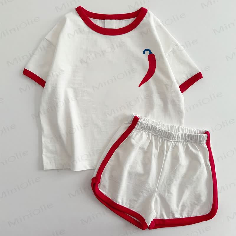 Baby Chili T-shirt and Shorts 2-Piece Set - White&Red - 3-5T - image 1