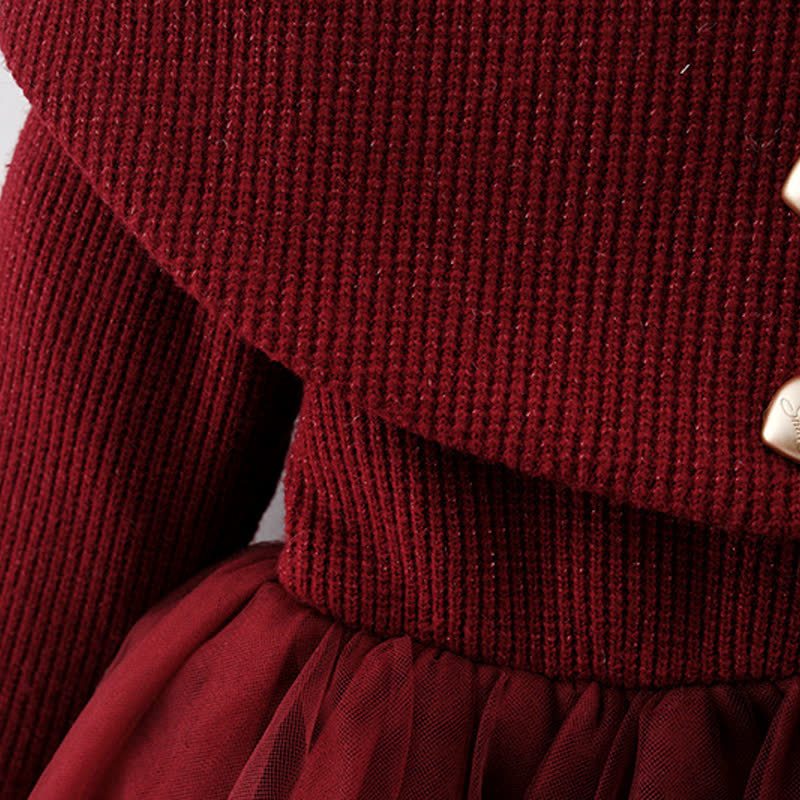 Baby Girl Bear Bow Red Fleece Lined Mesh Dress  - image 8