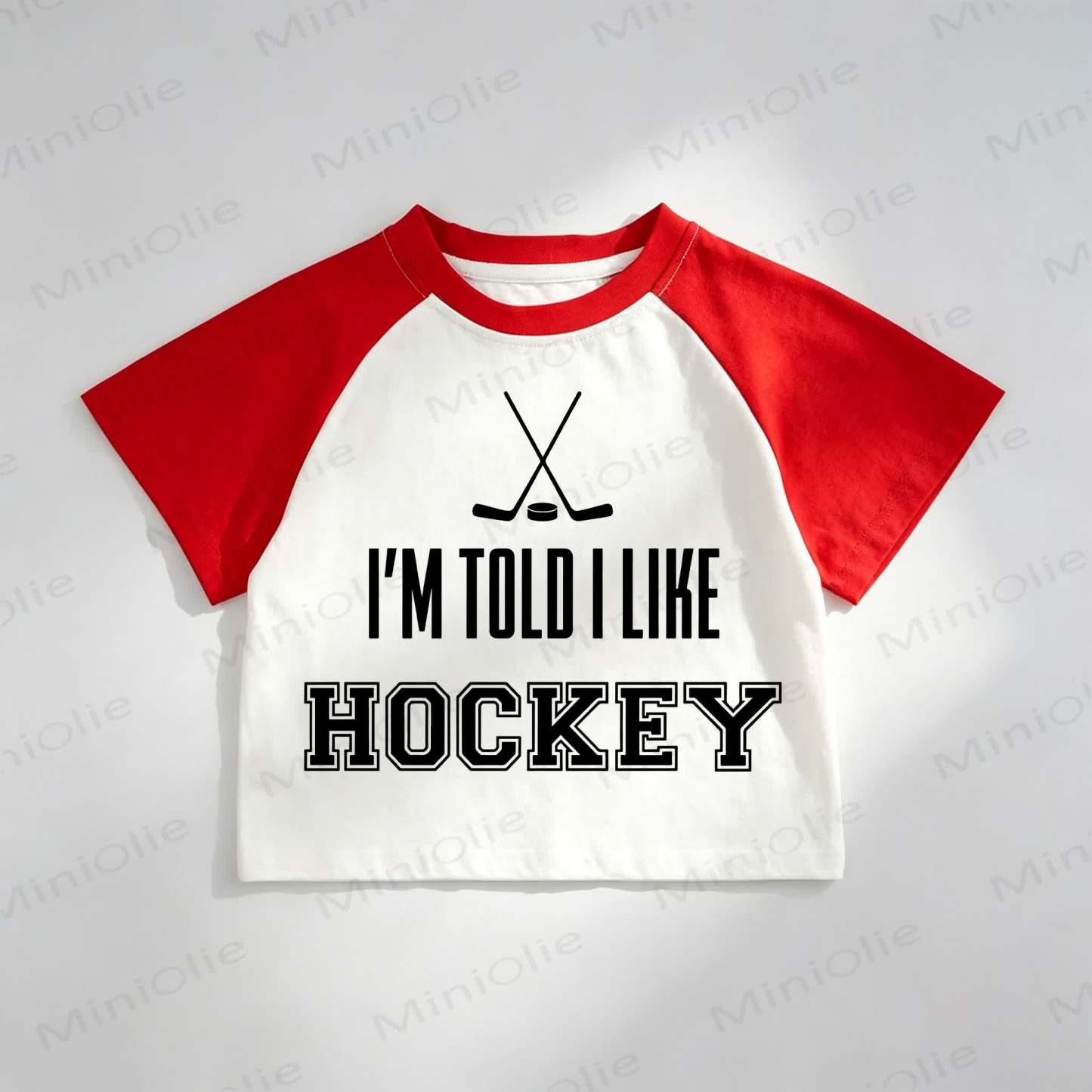 I'M TOLD I LIKE HOCKEY Toddler Sport Print Red Raglan T-shirt - Red - 8T - image 1