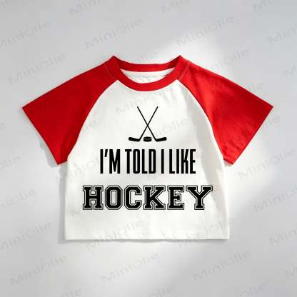 I'M TOLD I LIKE HOCKEY Toddler Sport Print Red Raglan T-shirt - Red - 8T - image 1