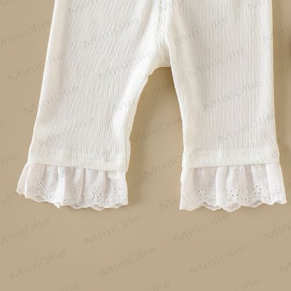 Baby Toddler Girls Beige Ribbed Lace Ruffle Hem Leggings - image 4