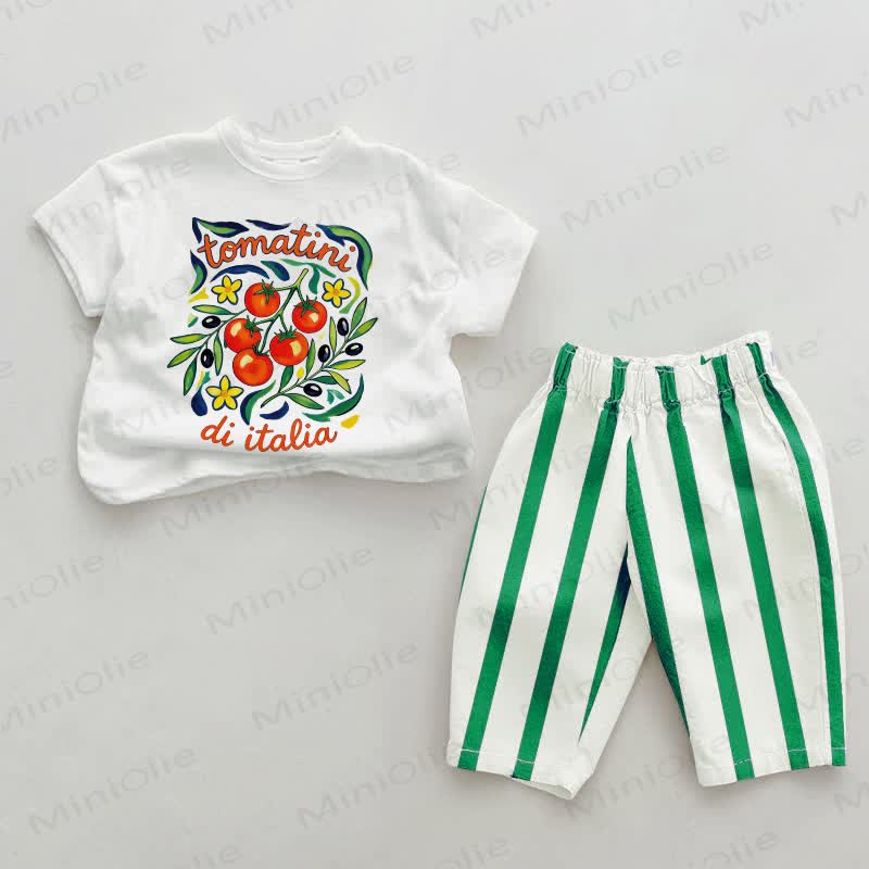 TOMATINI DI ITALIA Baby Green Vertical Striped 2-piece Set - White&Green - 2-3T - image 1