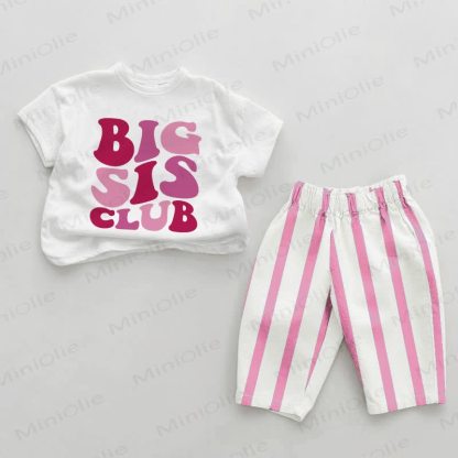 BIG SIS CLUB Baby Girl Slogan Pink Vertical Striped 2-piece Set - White&Pink - 2-3T - image 1