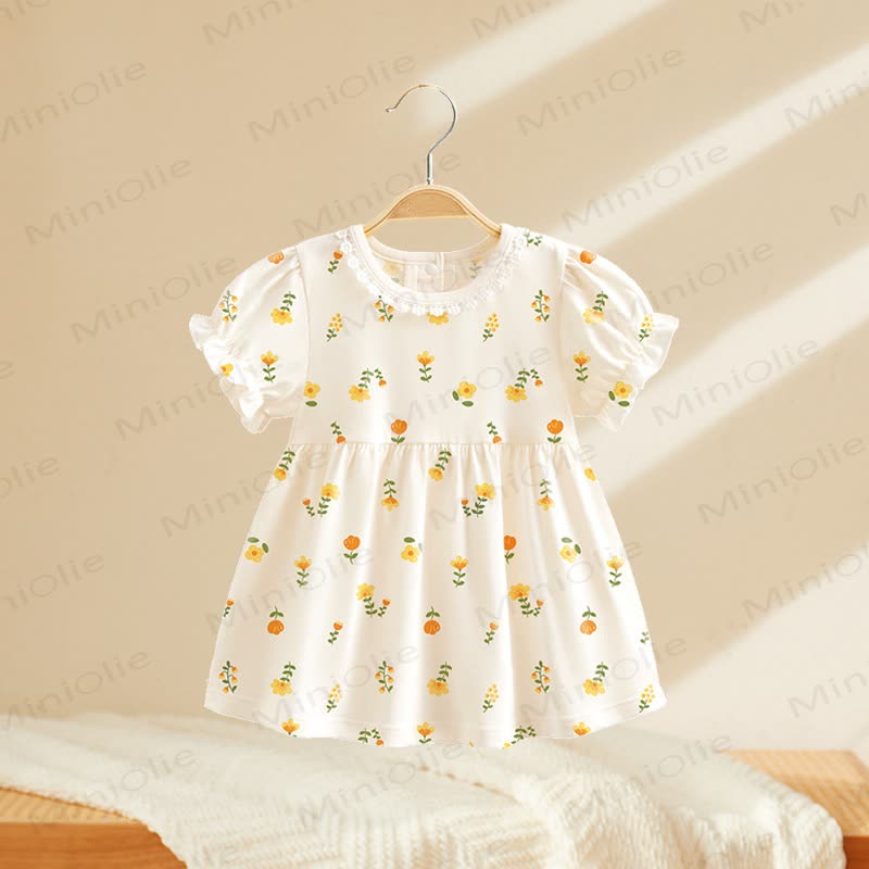 Toddler Baby Girls Print Puff Sleeve Summer Dress - White Tulip - 4-5T - image 6