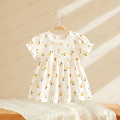 Toddler Baby Girls Print Puff Sleeve Summer Dress - White Tulip - 4-5T - image 6