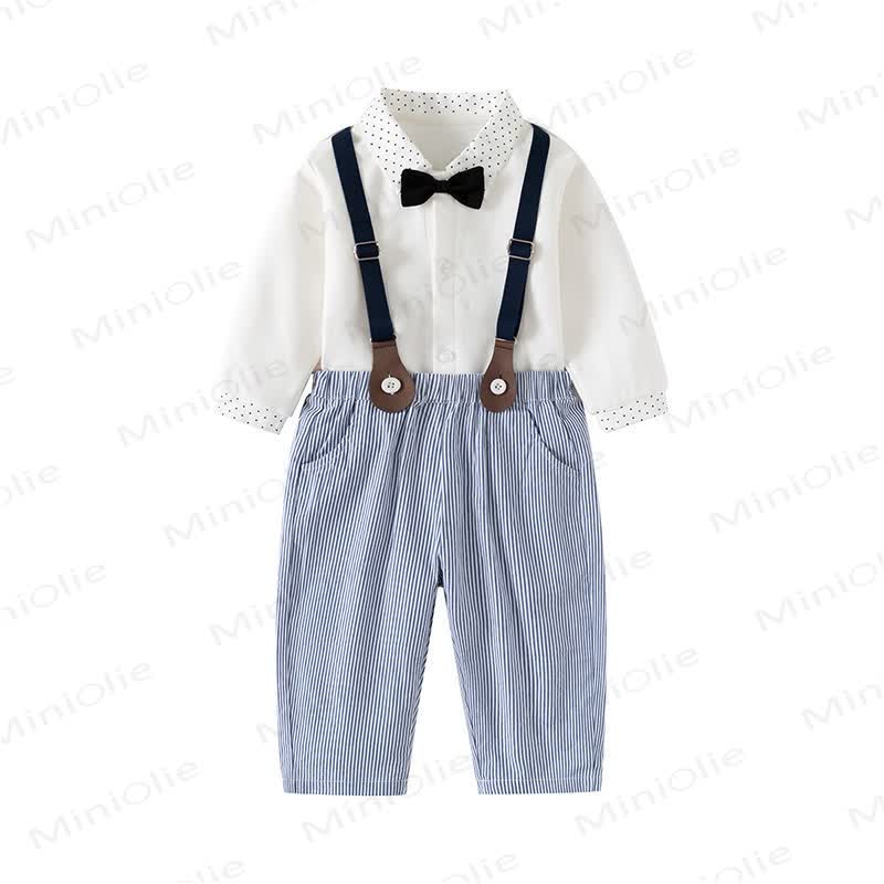 Baby Toddler Suspender Pants and Shirt Set - White Blue Stripes - 5-7T - image 15
