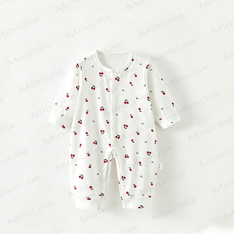Baby Fruit Print Long Sleeves Romper - White Cherry - 18-24M - image 4