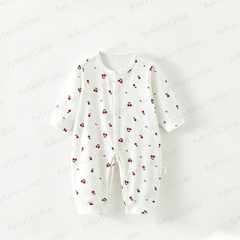 Baby Fruit Print Long Sleeves Romper - White Cherry - 18-24M - image 4