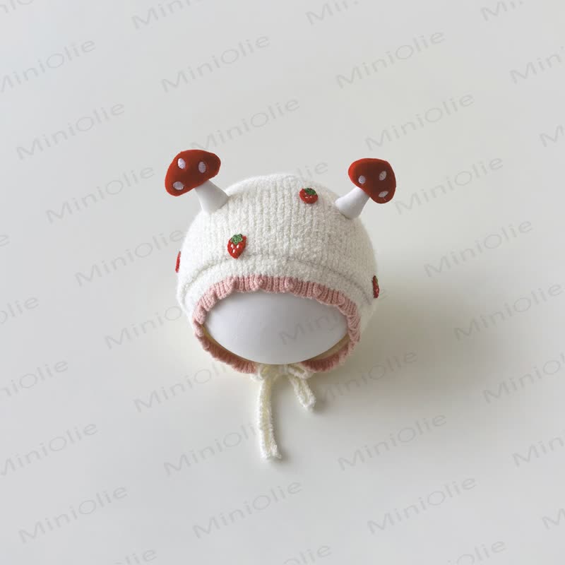 Baby Mushroom Strawberry Lovely Knit Bonnet - White Strawberry - 8M-3T - image 10